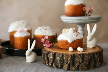 Composition with sweet Easter cakes on table