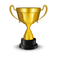 Trophy cup. Winner gold cup. Realistic vector illustration isolated on white background