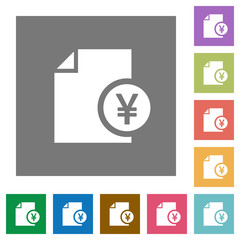 Yen financial report square flat icons