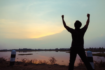 Silhouette of man a champion active life concept