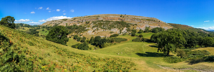 Fototapeta na wymiar Denbigshire landscape seen from the Panorama Walk, near Llangollen, Denbighshire, Wales, UK