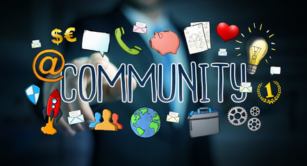 Businessman using hand-drawn community presentation