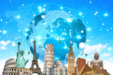 Famous landmarks of the world connected to each other