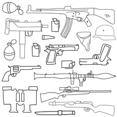 Hand drawing. Doodle. Set of weapons. For your design.