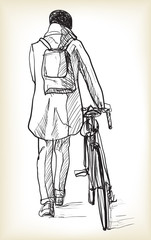 sketch of bicycle rider in Berlin, free hand draw illustration vector