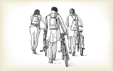 Fototapeta na wymiar sketch of bicycle rider in Berlin, free hand draw illustration vector