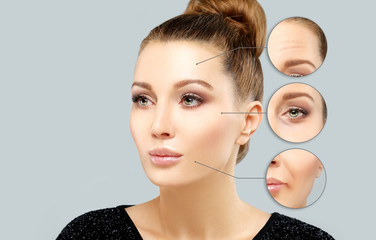 Aging. Mature woman-young woman.Face with skin problem  - obrazy, fototapety, plakaty