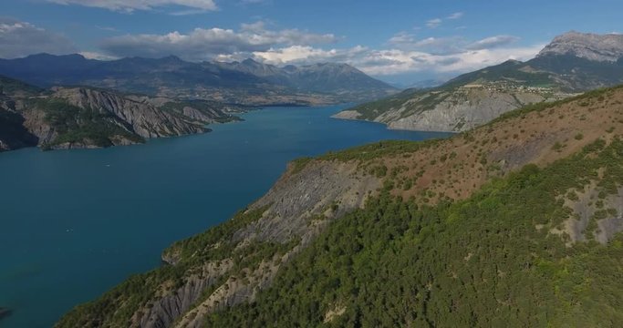 Drone amazing lake and mountains view