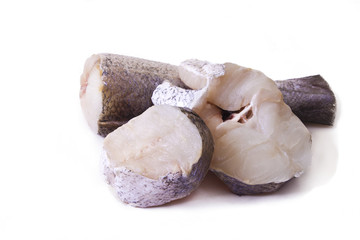 Pieces of fresh hake isolated
