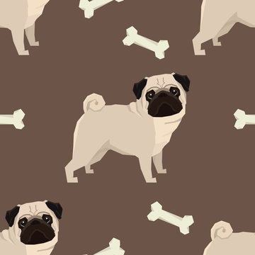 Dog Collection Pug Geometric Style Seamless Pattern