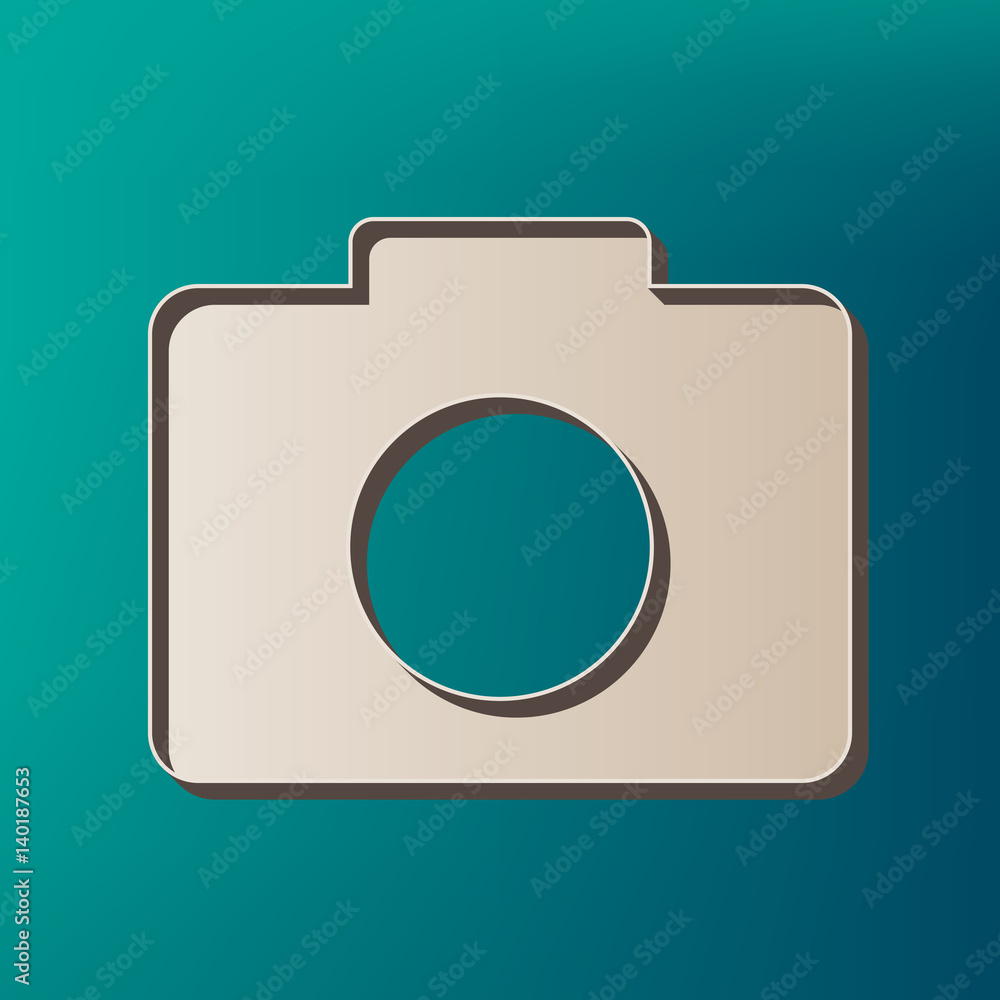 Poster digital camera sign. vector. icon printed at 3d on sea color background.