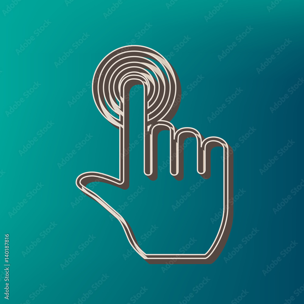 Aufkleber hand click on button. vector. icon printed at 3d on sea color background.