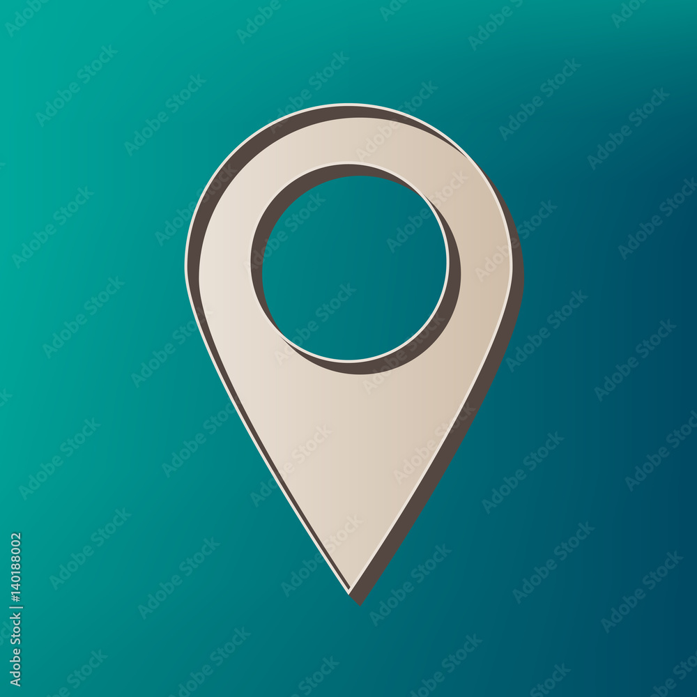 Aufkleber mark pointer sign. vector. icon printed at 3d on sea color background.