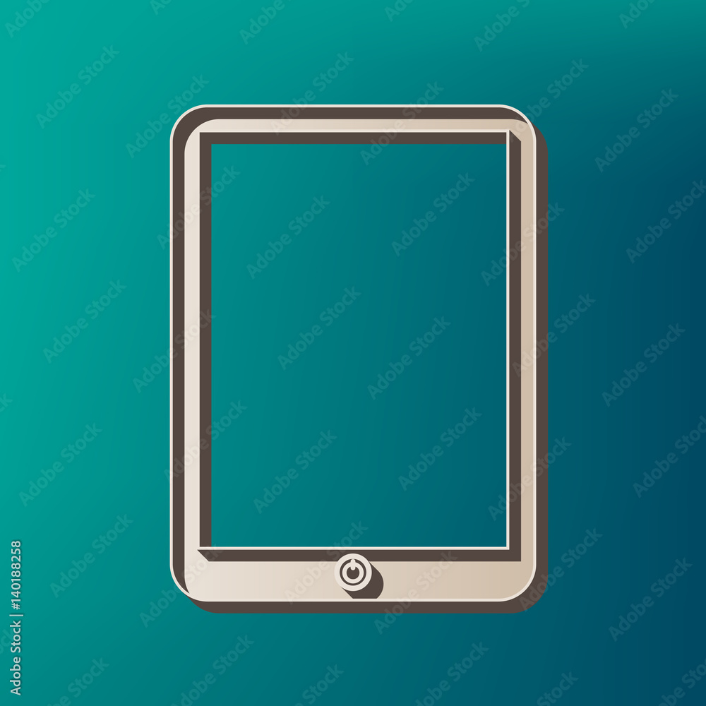 Poster computer tablet sign. vector. icon printed at 3d on sea color background.