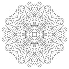 Circular geometric ornament. Round outline Mandala for coloring book page.