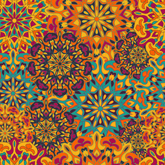 Seamless pattern with colored mandalas. Brazilian, Indian, Turkish