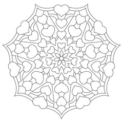 Mandala with hearts for coloring book