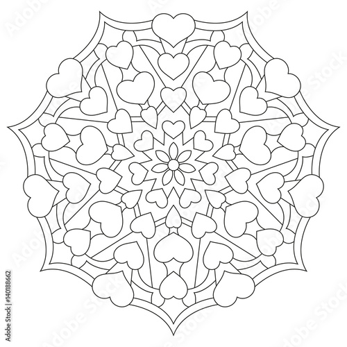 "Mandala with hearts for coloring book" Stock image and royalty-free