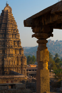 Hampi Virupaksha Temple Stone Carving and Column in India