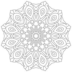 Circular geometric ornament. Round outline Mandala for coloring book page