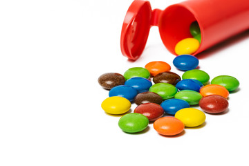 Close up of colorful chocolate coated candy