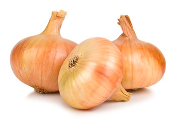 three big onions isolated on white background