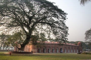 Shait Gumbad Mosque in Bagerhat, Bangladesh, built in 1459 by Khan Jahan Ali. This mosque is also called the 60 dome mosque
