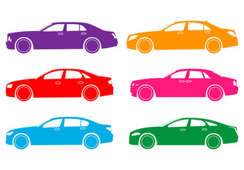 car icon. long sedan. set