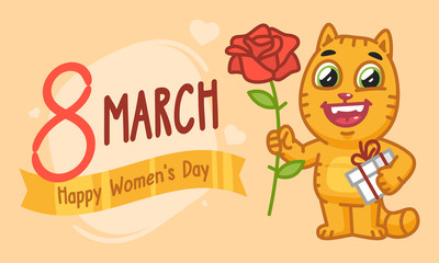 Concept International Womens Day Cat Holding Flower