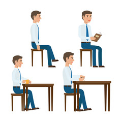 Seating Office Worker Vector Templates Set