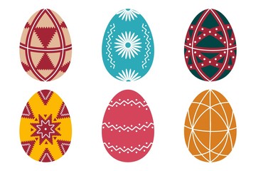 Set of six Easter eggs on a white background. Vector illustration