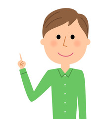 若い男性　指をさす