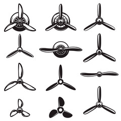 Set of the airplane propellers. Design elements for logo, label, sign. Vector illustration - obrazy, fototapety, plakaty