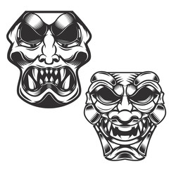 set of samurai masks. Design elements for logo, label, sign. Vector illustration.