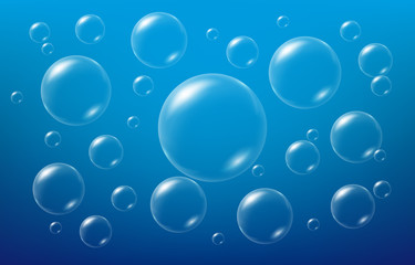 Soap bubbles on the blue background. Vector illustration