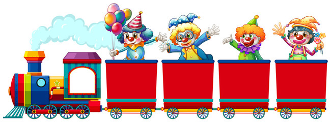 Clowns riding on train © GraphicsRF
