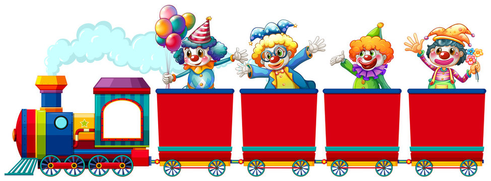 Clowns riding on train
