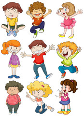 Nine characters of happy kids