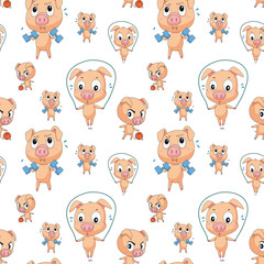 Seamless background design with pig exercising
