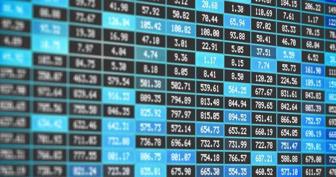 Endless and seamless Clip of  Investing on stock exchange markets or forex or CFD on a LCD Monitor, Screen Board.
Rise and Falling prices or Index for shareholders, daytraders and analytics