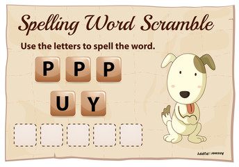 Spelling word scramble game with word puppy