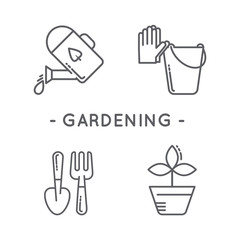 Line black gardening icon set