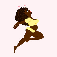 African american fat girl. Cute fashion illustration with sexy female. 