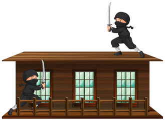 Ninja with sword on the roof © GraphicsRF