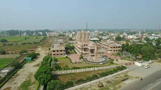 Aerial view of Jain temple in the suburbs of Delhi