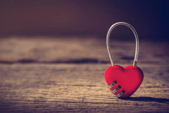 heart shape lock on grunge wooden, image for love valentine concept 
