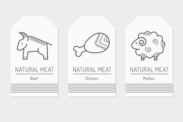 Set of card templates with outlined protein food signs