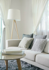 Cozy style interior living room with sofa and standing lamp