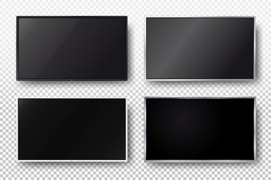 Set of tv, modern blank screen lcd, led. Vector illustration. Isolated on transparent background