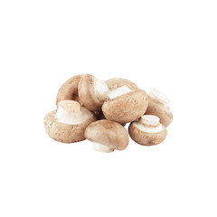 Heap of raw white champignons, isolated on white